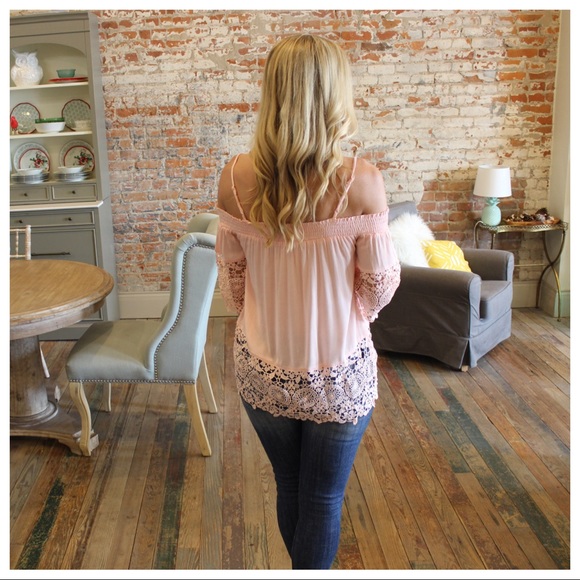 ❗️SALE❗️ Blush lace detail off shoulder top - Picture 3 of 3